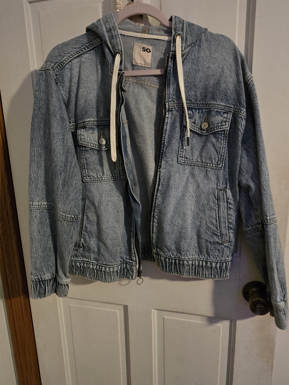 SO Light Wash Denim Hooded Jacket - Pale Blue